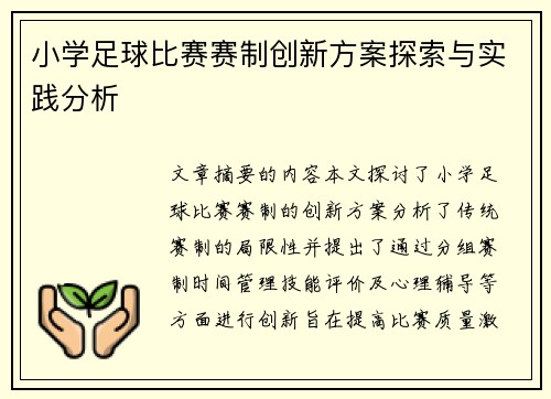 小学足球比赛赛制创新方案探索与实践分析