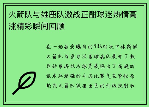 火箭队与雄鹿队激战正酣球迷热情高涨精彩瞬间回顾