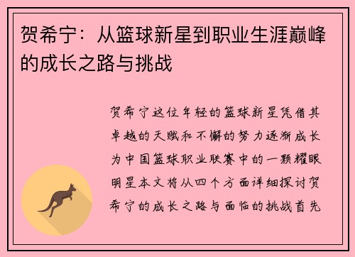 贺希宁：从篮球新星到职业生涯巅峰的成长之路与挑战