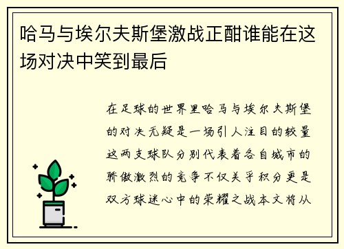 哈马与埃尔夫斯堡激战正酣谁能在这场对决中笑到最后
