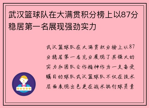 武汉篮球队在大满贯积分榜上以87分稳居第一名展现强劲实力